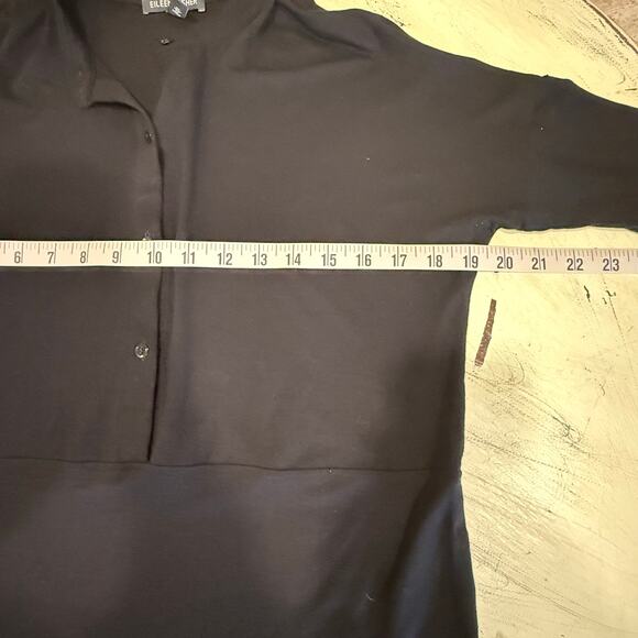 EILEEN FISHER Women's 3/4 Sleeve Mock Neck 1/2 Button Front Tunic Top Black XXS - Picture 5 of 9